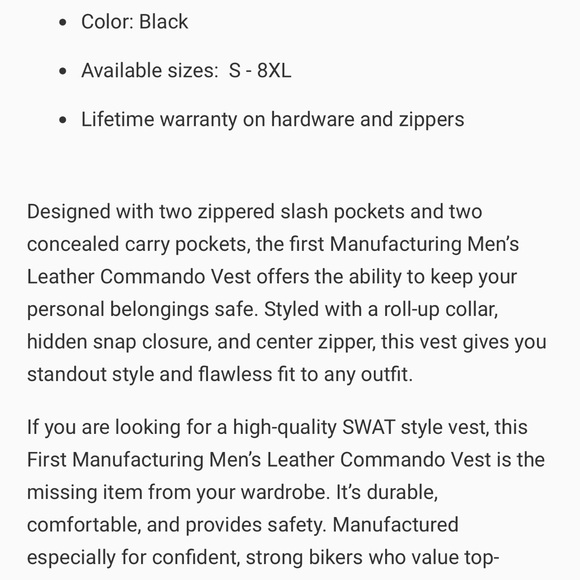 NWT Men’s Large Commando Leather Motorcycle Vest - Picture 11 of 11